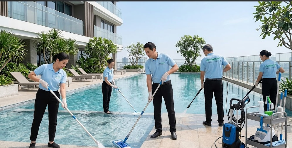 Vệ sinh biệt thự hồ bơi khu An Phú